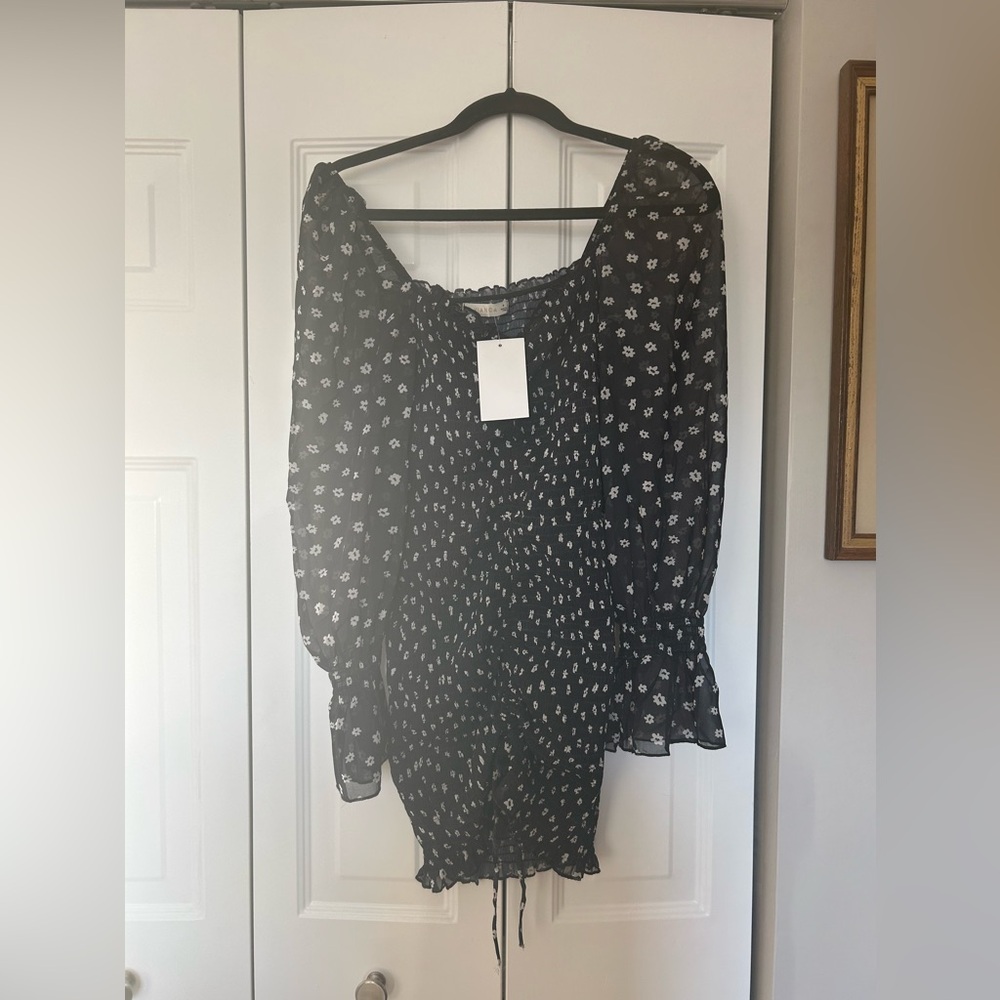 O.Vianca Women's Sz M Cottagecore Fairycore Coquette Black Floral Mini Dress NWT